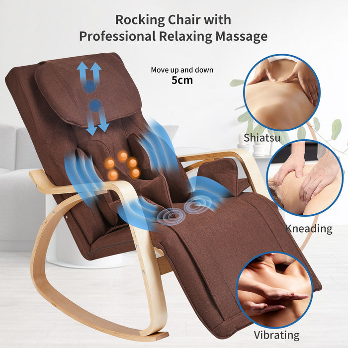 Full Massage Function - Air Pressure - Comfortable Relax Rocking Chair, Lounge Chair Relax Chair With Cotton Fabric Cushion Brown