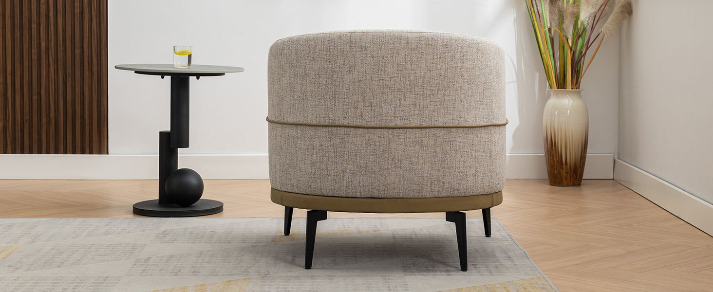 Modern Two-Tone Barrel Chair, Upholstered Round Armchair For Living Room Bedroom Reading Room, Burnt Orange