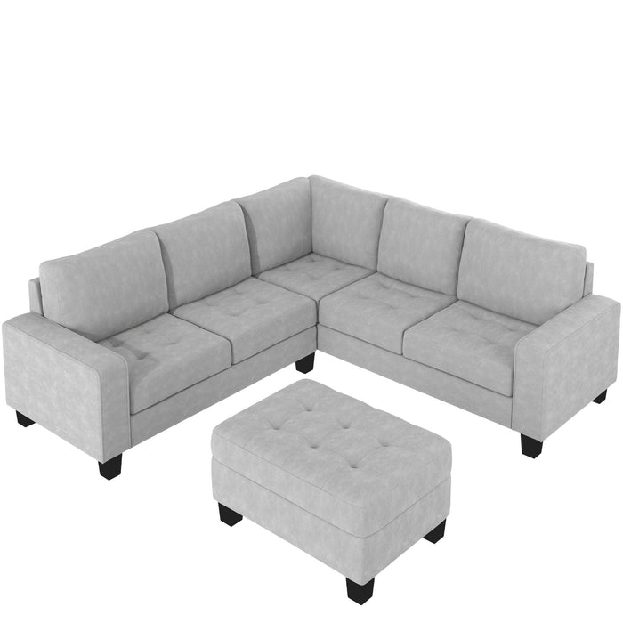 Orisfur. Sectional Corner Sofa Shape Couch Space Saving With Storage Ottoman & Cup Holders Design For Large Space Dorm Apartment, Light Gray