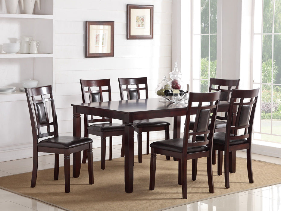 Modern Contemporary 7 Pieces Dining Set Espresso Finish Unique Eyelet Back 6 Side Chairs Cushion Seats Dining Room Furniture