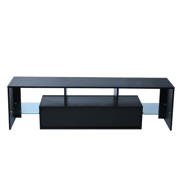 Black Morden TV Stand With LED Lights, High Glossy Front TV Cabinet, Can Be Assembled In Lounge Room, Living Room Or Bedroom - Black - Wood