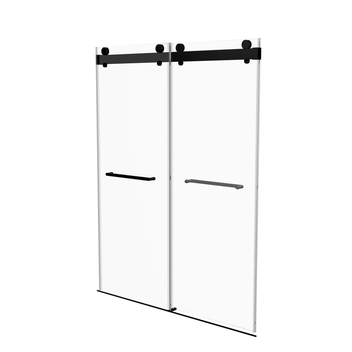 Frameless Double Sliding Shower, 57 - 60" Width, 79" Height, 3 / 8" (10 Mm) Clear Tempered Glass, Designed For Smooth Door Closing With Upgraded Crashproof System Technology Matte Black Finish - Matte Black