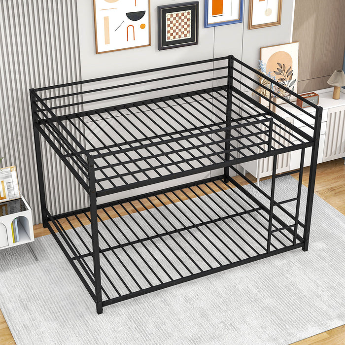 Metal Bunk Bed Full Over Full, Bunk Bed Frame With Safety Guard Rails, Heavy Duty Space - Saving Design, Easy Assembly Black