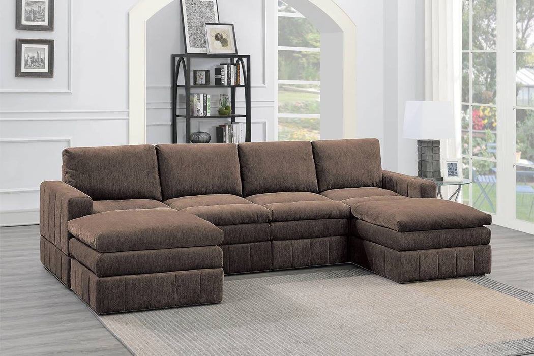 Contemporary 6 Piece Set Modular Sectional Set 2 One Arm Chair / Wedge 2 Armless Chairs 2 Ottomans Mink Morgan Fabric Plush Living Room Furniture