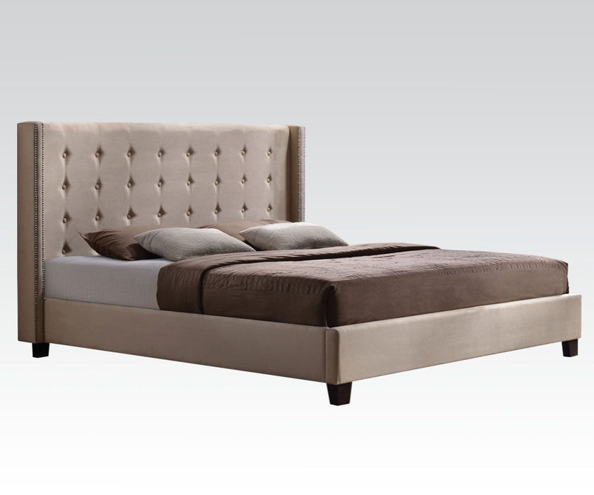 Mallalai - Eastern King Bed - Beige Microfiber Unique Piece Furniture