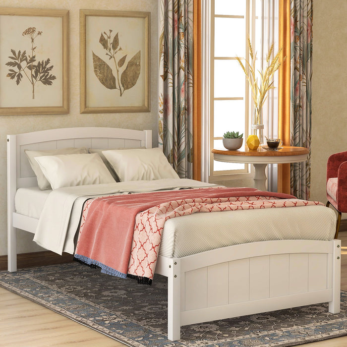 Wood Platform Bed With Headboard, Footboard And Wood Slat Support, White