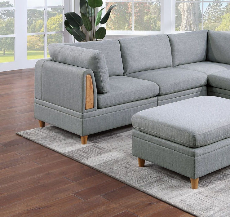 Living Room Furniture 6 Pieces Modular Sofa Set Light Gray Dorris Fabric Couch 3 Corner Wedges 2 Armless Chair And 1 Ottoman