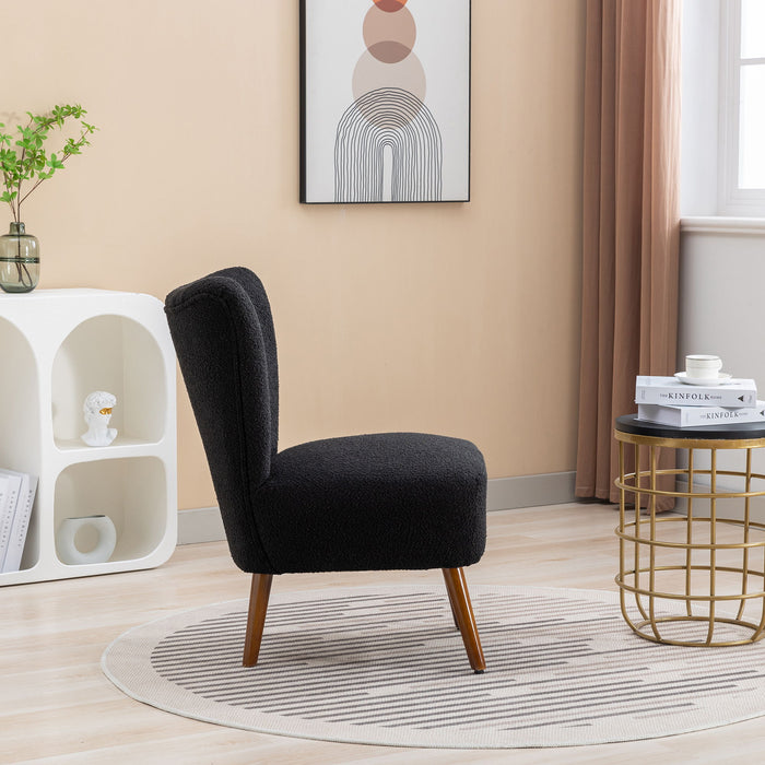 Boucle Upholstered Armless Accent Chair Modern Slipper Chair, Cozy Curved Wingback Armchair, Corner Side Chair For Bedroom Living Room Office Cafe Lounge Hotel Black