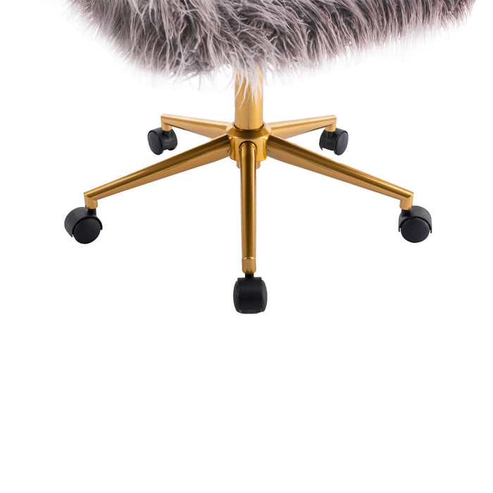 Hengming Modern Faux Fur Home Office Chair, Fluffy Chair For Girls, Makeup Vanity Chair With Gold Plating Base