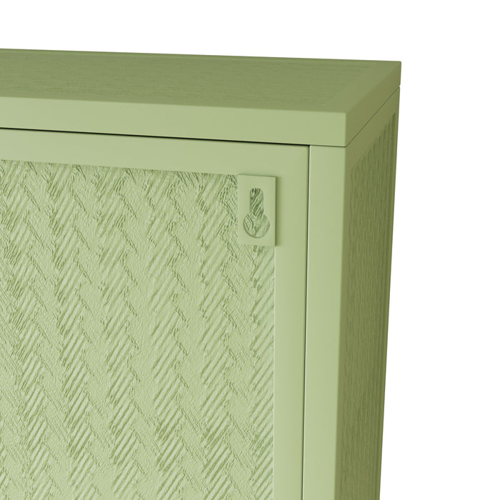 Glass Doors Modern Two - Door Wall Cabinet With Featuring Three - Tier Storage For Entryway Living Room Bathroom Dining Room, Wall Cabinet With Characteristic Woven Pattern, Green