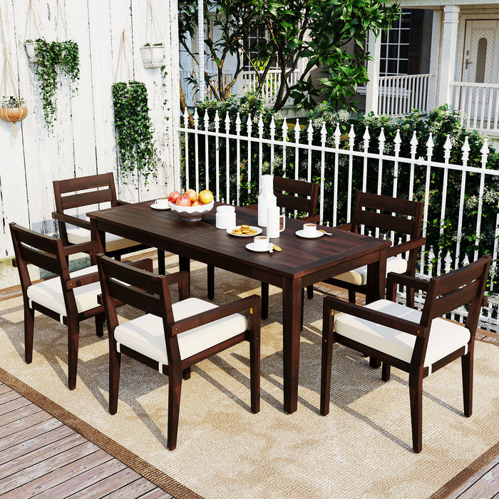 U_Style Acacia Wood Outdoor Dining Table And Chairs Suitable For Patio, Balcony Or Backyard - Dark Brown