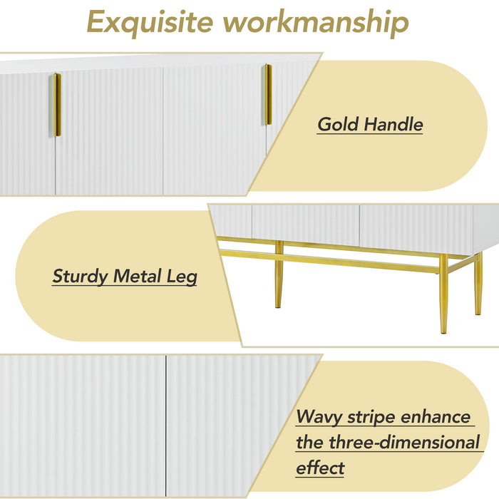 Trexm Modern Elegant 4-Door Sideboard Gold Metal Handle Buffet Cabinet For Dining Room, Living Room, Bedroom, Hallway (White)