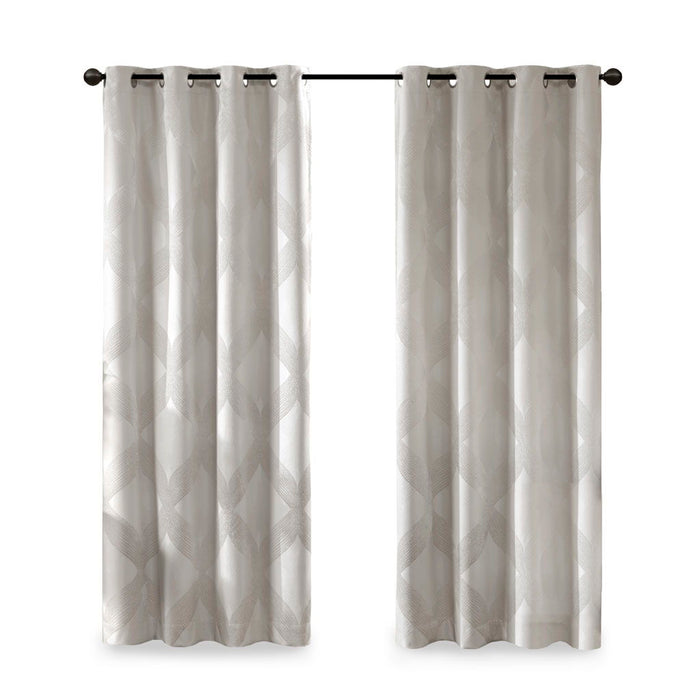 Ogee Knitted Jacquard Total Blackout Curtain Panel In Ivory