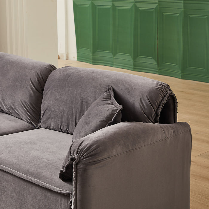 Luxury Modern Style Living Room Upholstery Sofa, Velvet - Grey