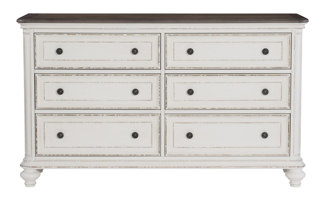 Antique White And Brown Gray Finish1 Piece Dresser Of 6 Drawers Black Knobs Traditional Design Bedroom Furniture