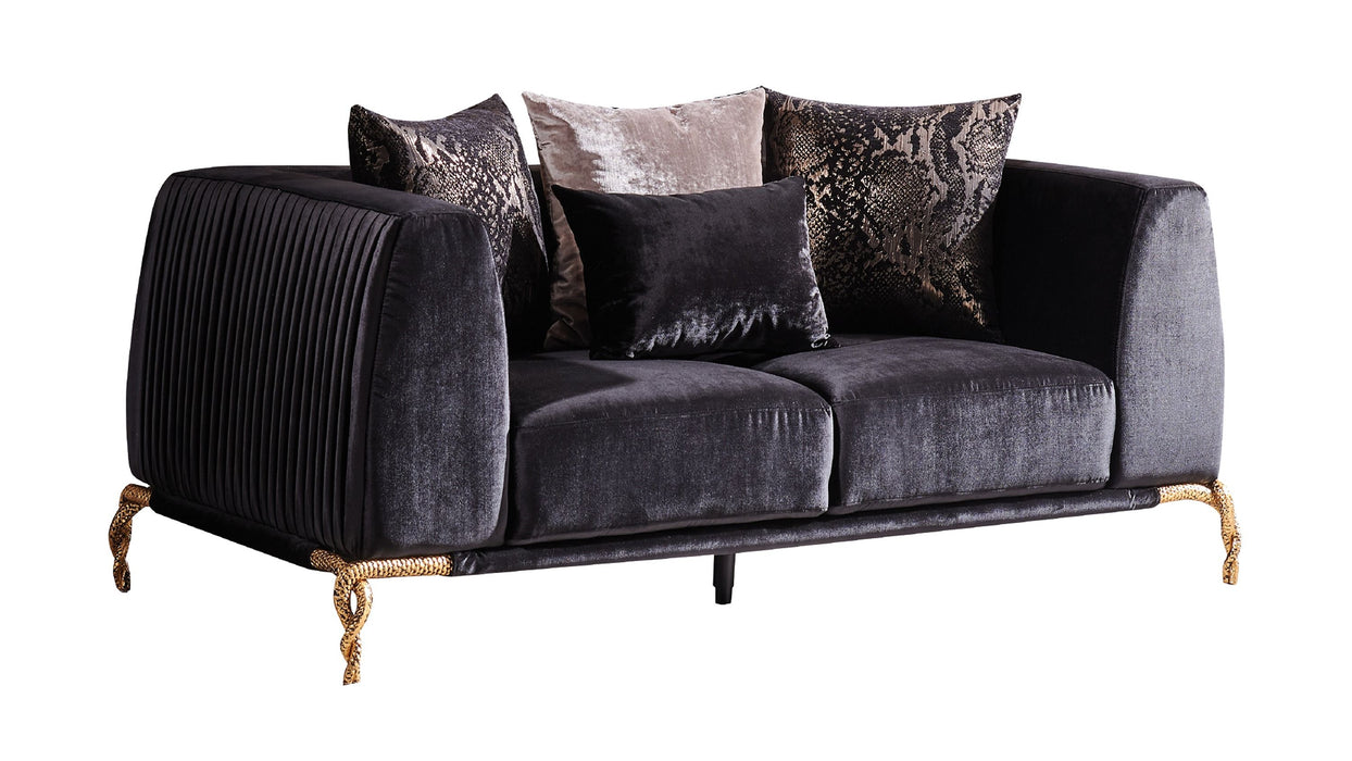 Majestic Shiny Thick Velvet Fabric Upholstered 2 Piece Living Room Set Made With Wood In Black