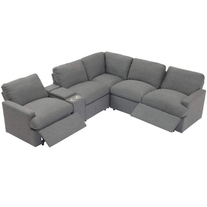 Power Recliner Corner Sofa Home Theater Reclining Sofa Sectional Couches With Storage Box, Cup Holders, Usb Ports And Power Socket For Living Room, Dark Grey