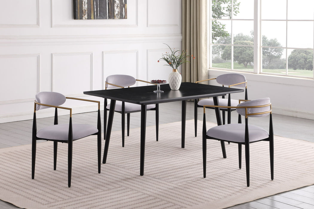 Modern Contemporary 5 Pieces Dining Set Black Sintered Stone Table And Gray Chairs Fabric Upholstered Stylish Furniture