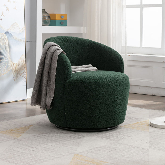 Teddy Fabric Swivel Accent Armchair Barrel Chair With Black Powder Coating Metal Ring, Dark Green