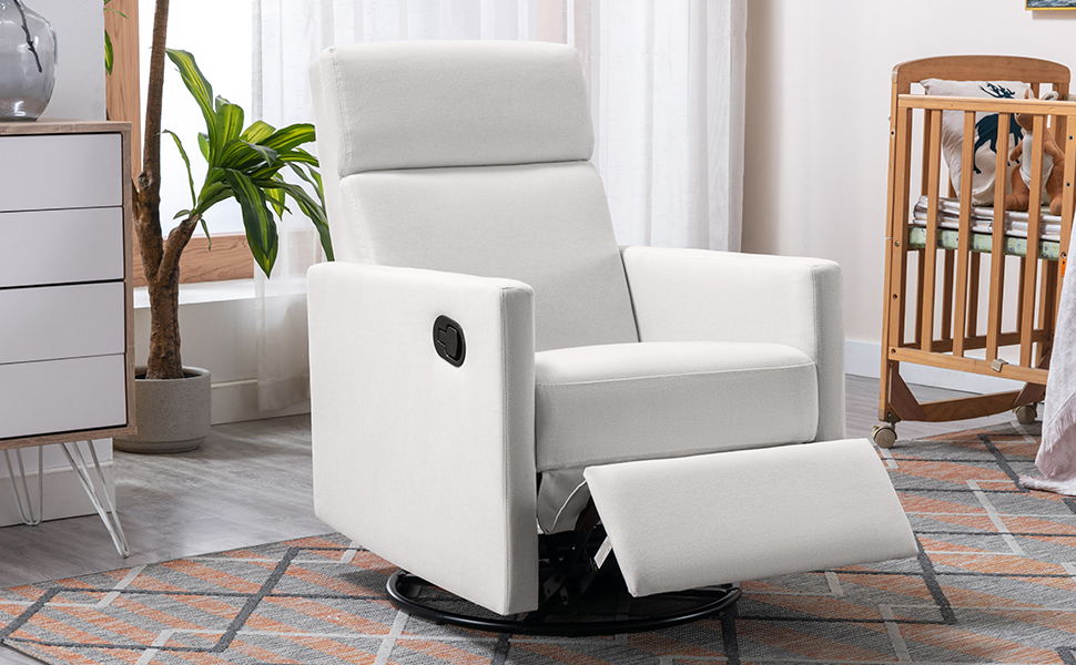 Modern Upholstered Rocker Nursery Chair Plush Seating Glider Swivel Recliner Chair, Beige