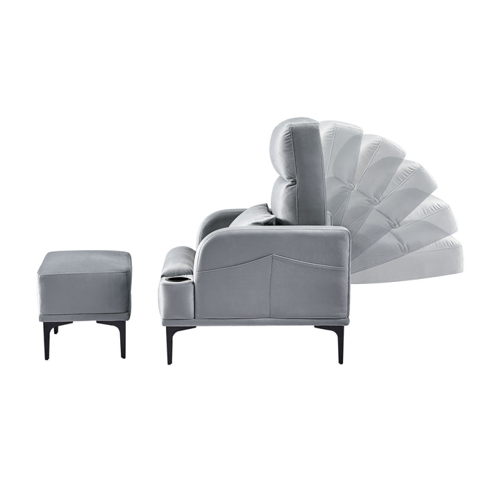 Accent Chairs With Ottoman, Fabric Armchair With Ottoman For Bedroom Living Room, Modern Chair With Cup Holder