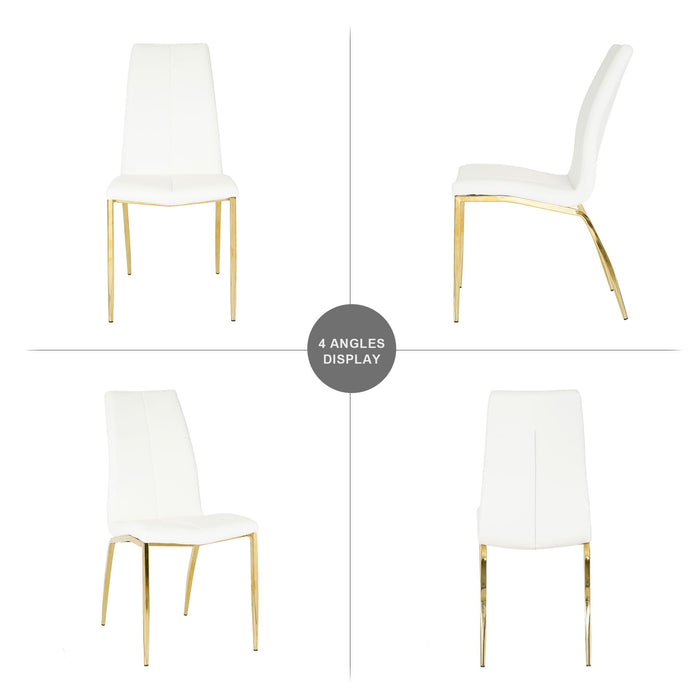 Modern Dining Chairs With Faux Leather Padded Seat Dining Living Room Chairs Upholstered Chair With Gold Metal Legs Design For Kitchen, Living, Bedroom, Dining Room Side Chairs (Set of 4) - White