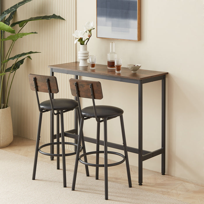 Bar Table Set With 2 Bar Stools PU Soft Seat With Backrest - Rustic Brown