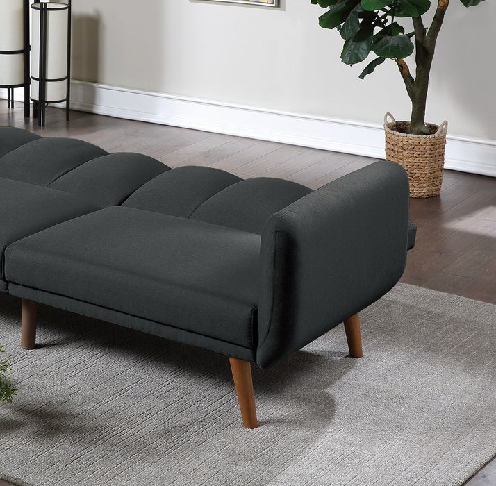 Elegant Modern Sofa Black Polyfiber 1 Piece Sofa Convertible Bed Wooden Legs Living Room Lounge Guest Furniture