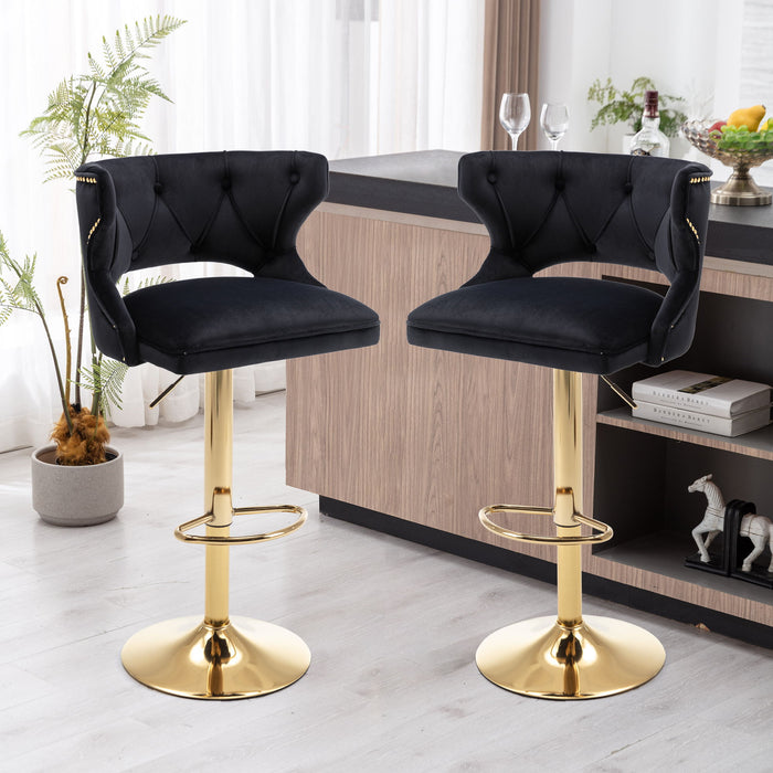 Bar Stools With Back And Footrest Counter Height Dining Chairs - Velvet Black (Set of 2)