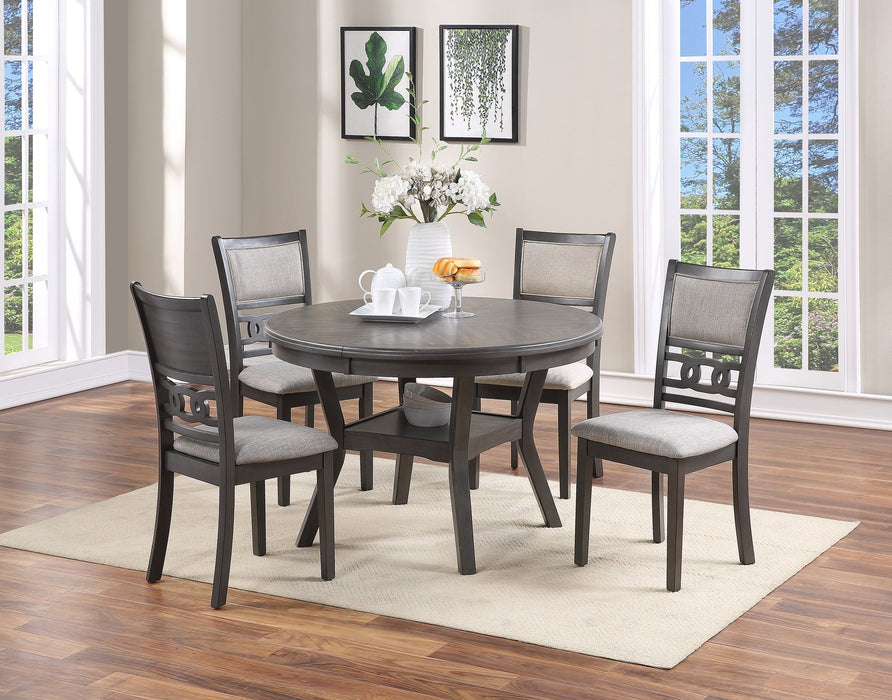 Contemporary Dining 5 Pieces Set Round Table 4 Side Chairs Grey Finish Rubberwood Unique Design