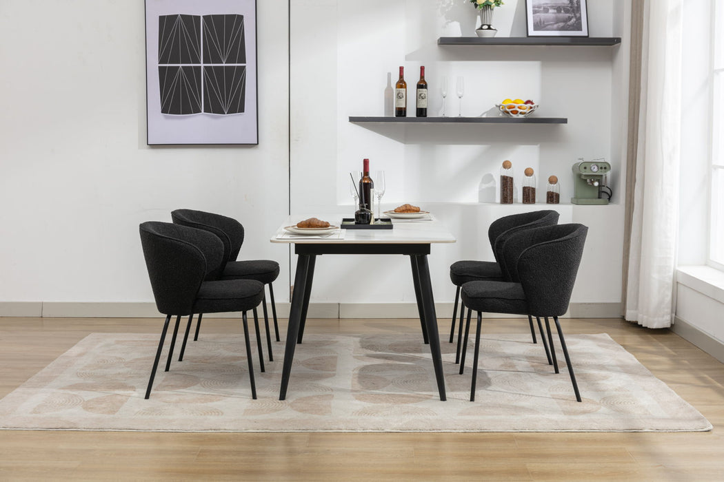 Boucle Fabric Dining Chairs With Black Metal Legs (Set of 2) - Black