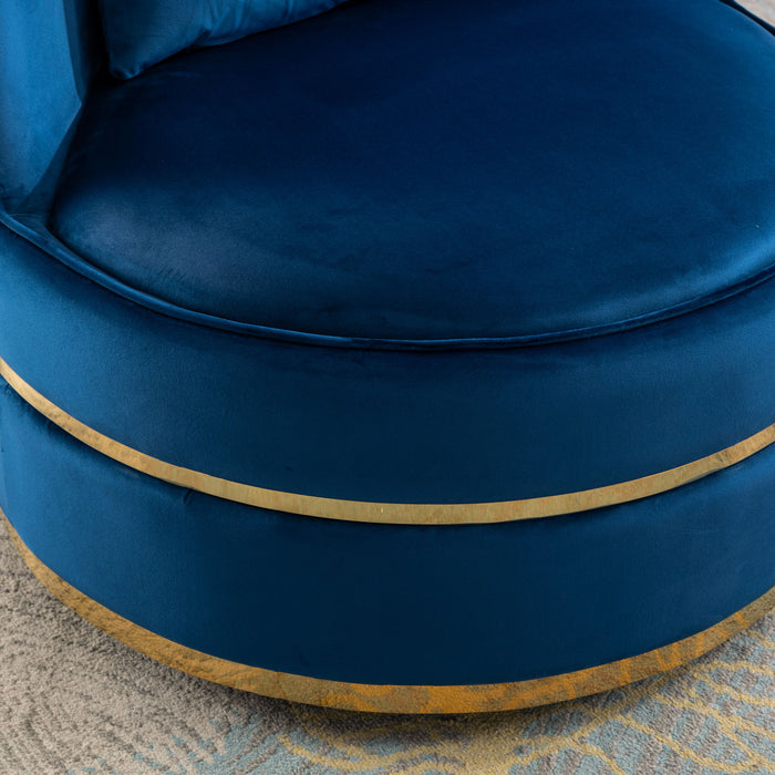 360 Degree Swivel Accent Chair Velvet Modern Upholstered Barrel Chair Over-Sized Soft Chair With Seat Cushion For Living Room, Bedroom, Office, Apartment, Blue