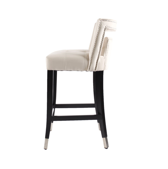 Suede Velvet Barstool With Nailheads Dining Room Chair (Set of 2) - 26" Seater Height - Cream