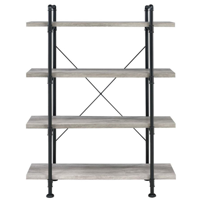 Delray - 4-Tier Open Shelving Bookcase - Gray Driftwood And Black Unique Piece Furniture