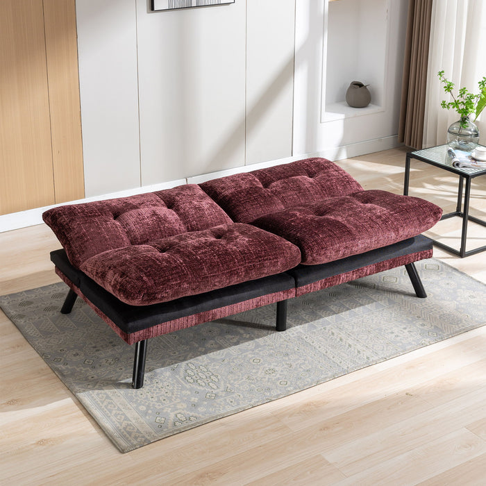 Convertible Sofa Bed Loveseat Futon Bed Breathable Adjustable Lounge Couch With Metal Legs, Futon Sets For Compact Living Space Chenille- Wine Red