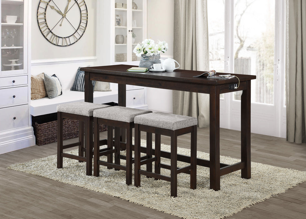 4 Piece Counter Height Dining Set Espresso Finish Counter Height Table W Drawer Built-In USB Ports Power Outlets And 3 Stools Casual Dining Furniture