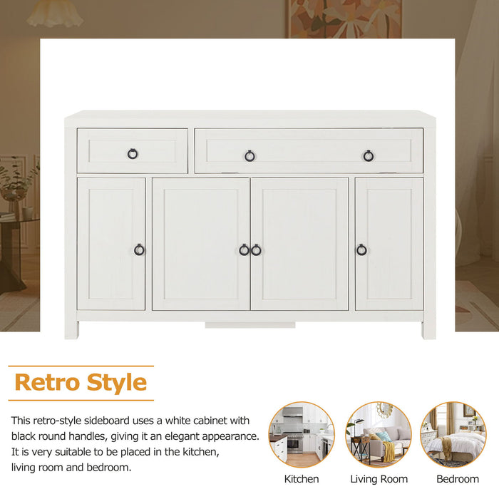 Trexm Retro Style Large Storage Space Sideboard With Flip Door And 1 Drawer, 4 Height - Adjustable Cabinets, Suitable For Kitchen, Dining Room, Living Room (Antique White)