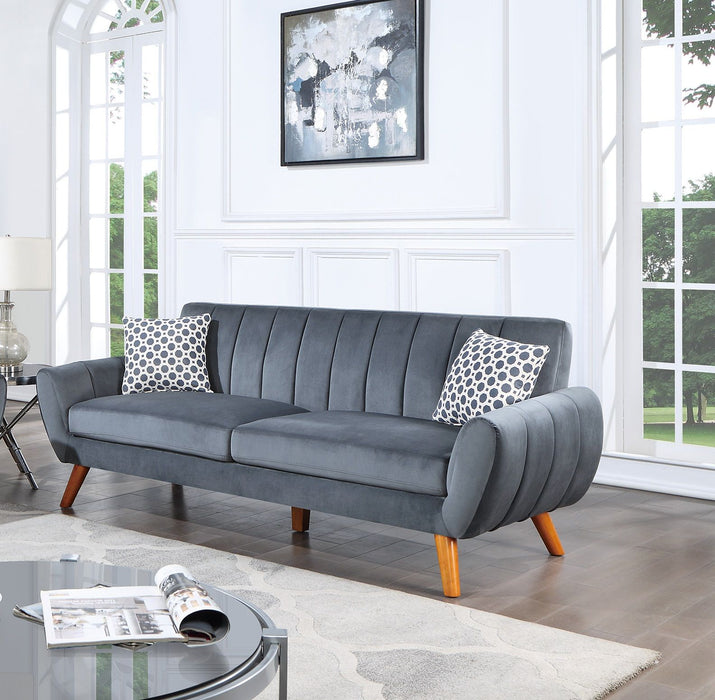 Contemporary 2 Pieces Sofa Set Living Room Furniture Dark Gray Velvet Couch Sofa And Loveseat Plush Cushion Unique Lines Plush Sofa