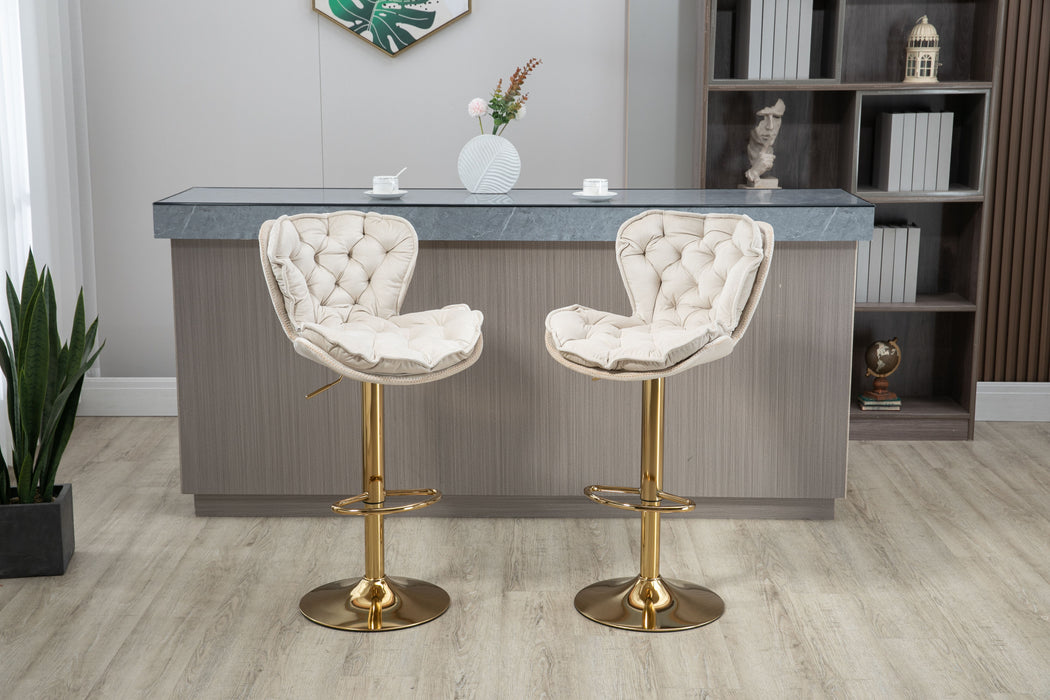 Coolmore Bar Stools With Back And Footrest Counter Height Dining Chairs (Set of 2) - Gold & Ivory