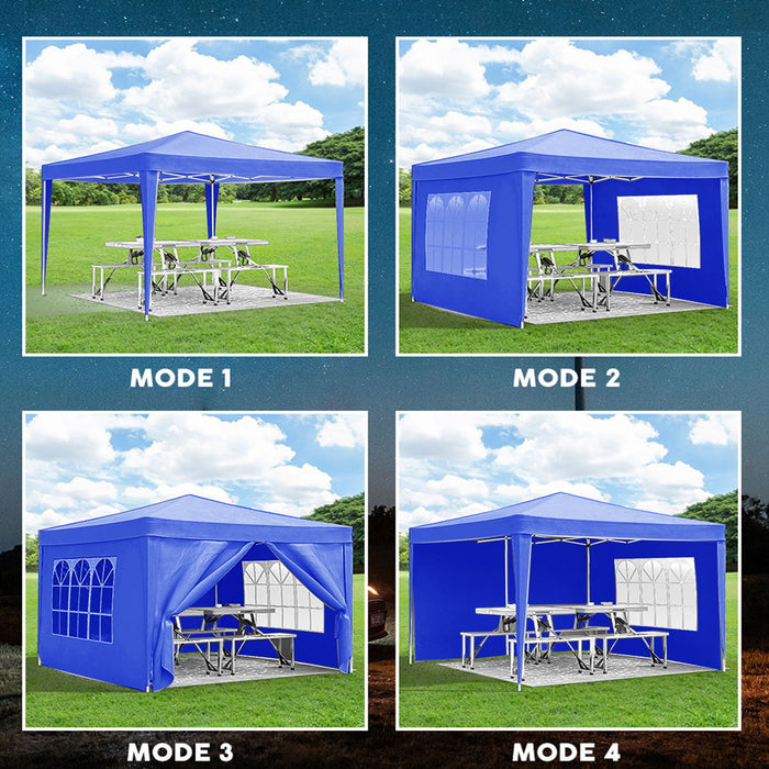 10X10 Ez Pop Up Canopy Outdoor Portable Party Folding Tent With 4 Removable Sidewalls + Carry Bag + 4 Pieces Weight Bag - Blue