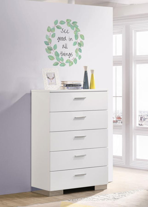 Felicity - 5-Drawer Chest - Glossy White Unique Piece Furniture