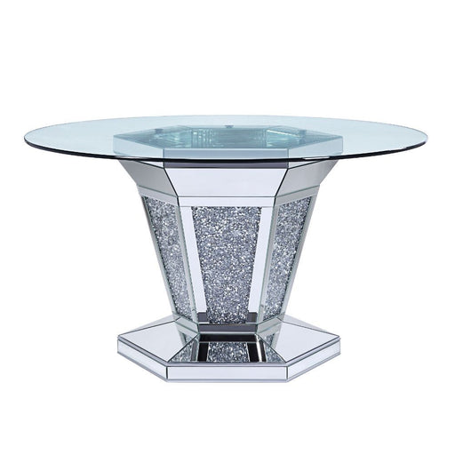 Noralie - Dining Table - Mirrored, Faux Diamonds & Clear Glass Unique Piece Furniture