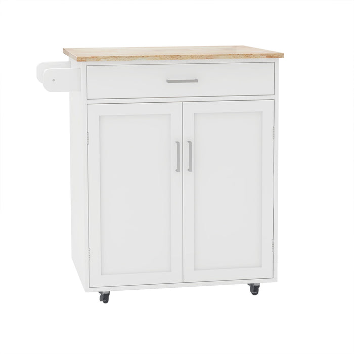 Kitchen Island Rolling Trolley Cart With Towel Rack - White