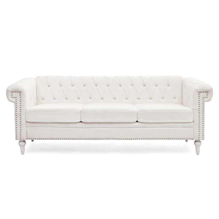 Traditional Square Arm Removable Cushion 3 Seater Sofa - White
