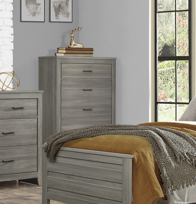 Dark Gray Finish Transitional Look 1 Piece Chest Of 5 Drawers Industrial Rustic Modern Style Bedroom Furniture