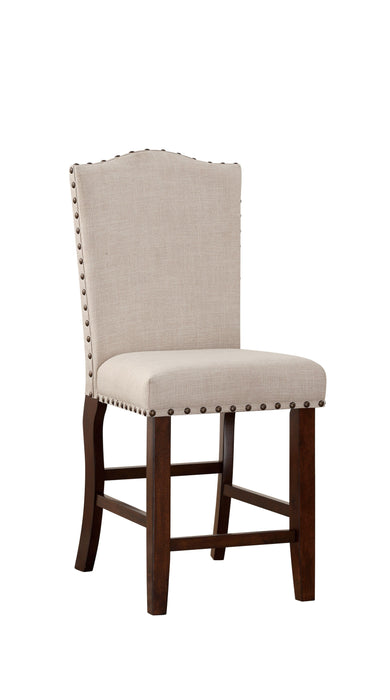 Classic Cream Upholstered Cushion Chairs (Set of 2) Piece Counter Height Dining Chair Nailheads Solid Wood Legs Dining Room