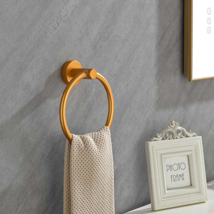 6 Piece Bathroom Towel Rack Set Wall Mount - Brushed Gold