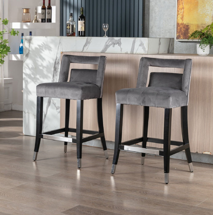 Suede Velvet Barstool With Nailheads Dining Room Chair (Set of 2) - 26" Seater Height - Gray