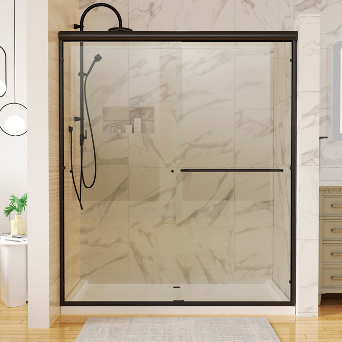 60 X 70" Traditional Sliding Shower Door In Matte Black With Clear Glass