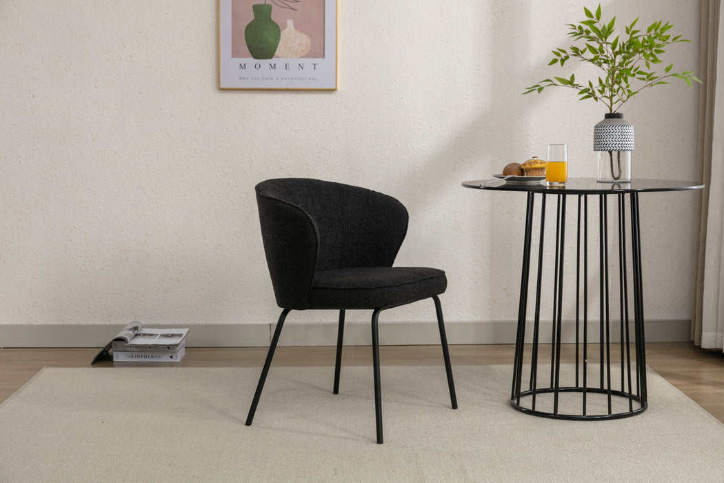 Boucle Fabric Dining Chair With Black Metal Legs, Black